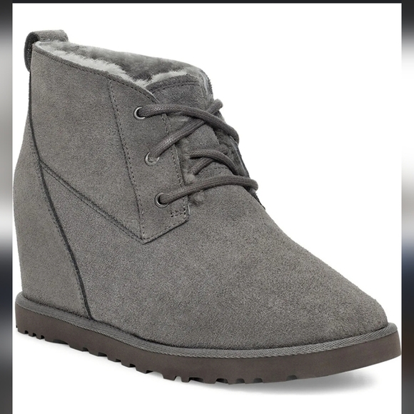 New Ugg Classic Women's Femme Lace Wedge Ankle Boot Gray Lace Up Chukka Size 8.5 - Picture 1 of 5